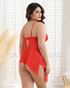 Plus Size Flowy Irregular Hem Babydoll With G-String