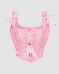 Pink floral 1950s corset with lace-up front, waist training design for parties and weddings