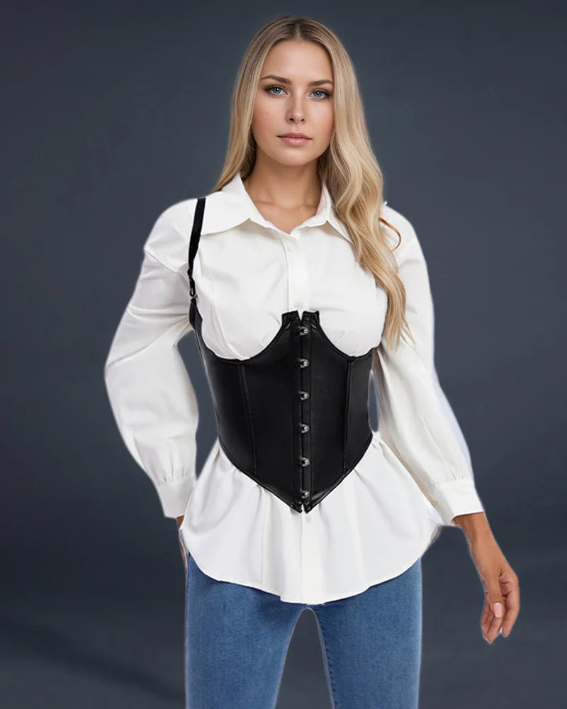 1980s 10 Boned Leather Suspenders Corset