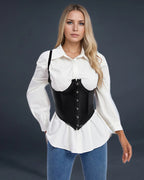 1980s 10 Boned Leather Suspenders Corset