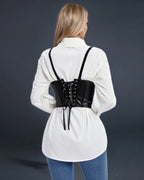 1980s 10 Boned Leather Suspenders Corset