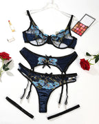 Plus Size Embroidered Mesh Lace Bra Set