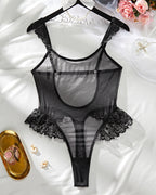 Ruffled Mesh Backless Bodysuit