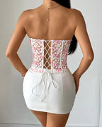 Floral Printed Lace-Up Strapless Tube Top