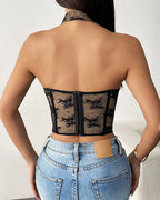 Lace Bead Cut Out Backless Bustier