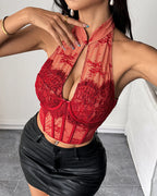 Lace Bead Cut Out Backless Bustier