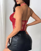 Lace Bead Cut Out Backless Bustier