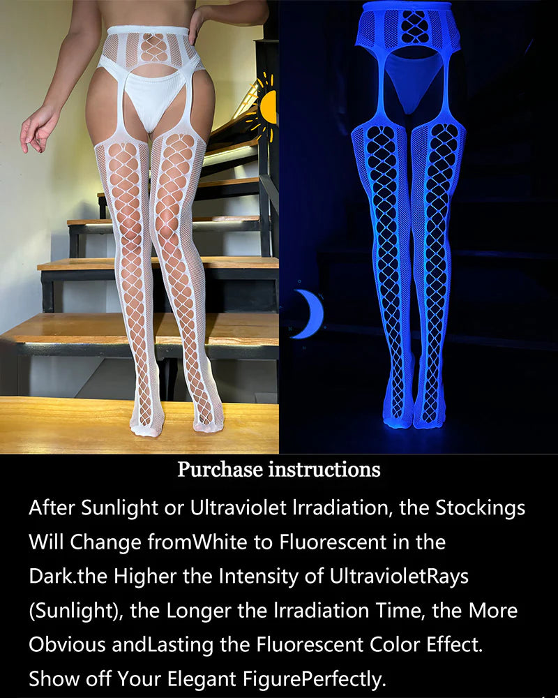 Crotchless Luminous Lace Garter Stockings