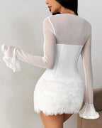 Mesh Long Sleeve Lace-up Corset