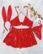 ⚡Flash Sale-PU Leather Chain Bra Skirt Set+Headband