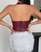 Leather Halter Lace Up Crop Tops