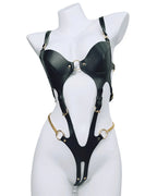 Black Leather Harness Bodysuit