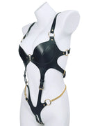 Black Leather Harness Bodysuit