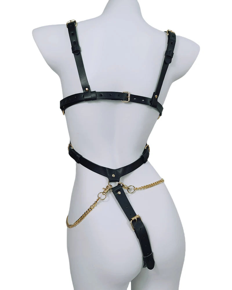 Black Leather Harness Bodysuit