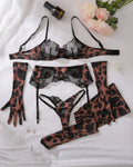 Leopard Lace Lingerie Set with Gloves & Sockings