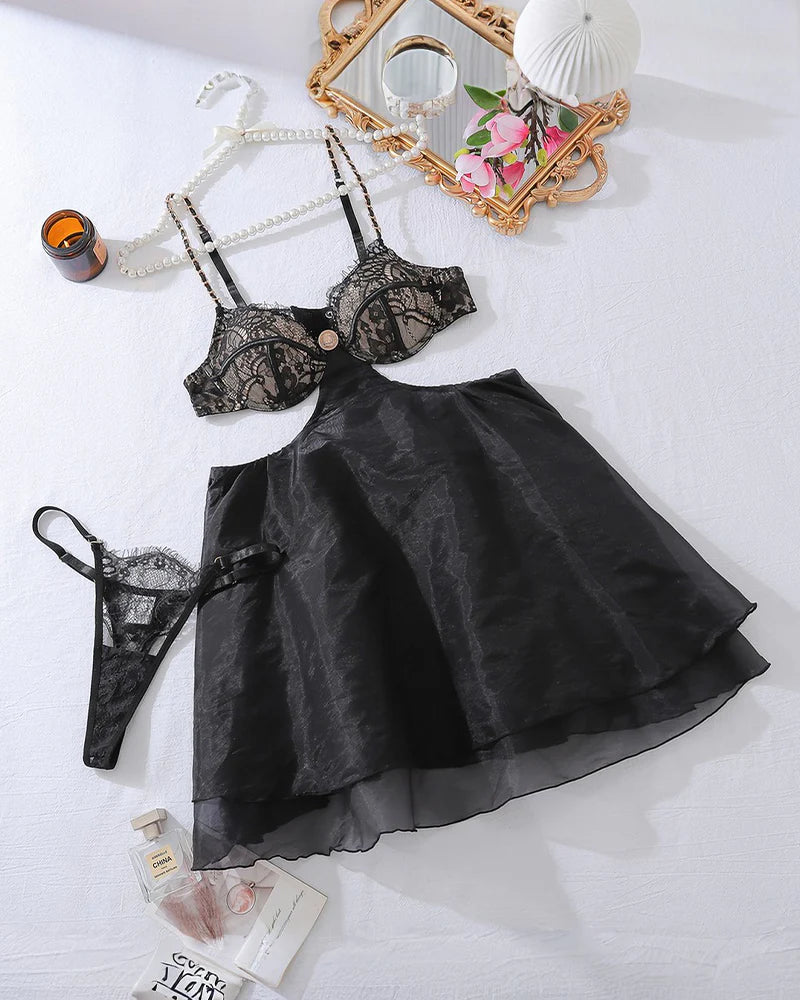 Sheer Mesh Babydoll Lingerie Set