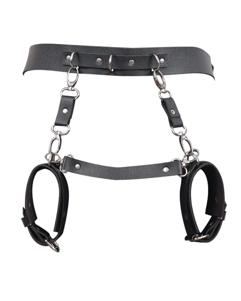 Leather Bondage Harness Set with Wrist Cuffs