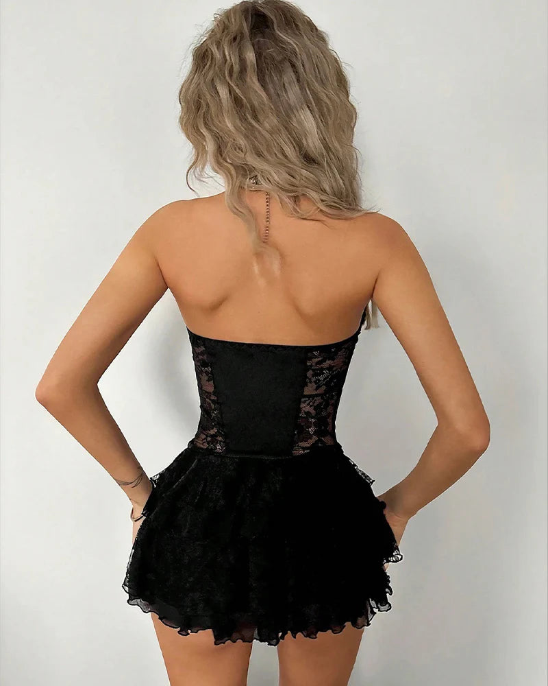 Elegant White Lace Corset Tutu Dress