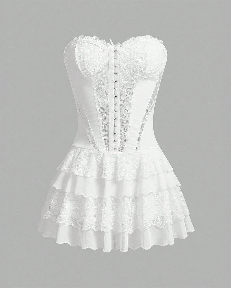 Elegant White Lace Corset Tutu Dress