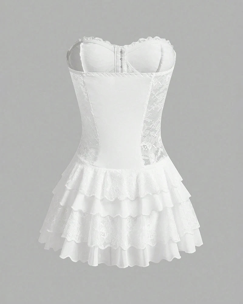 Elegant White Lace Corset Tutu Dress