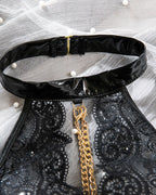 Lace Halter Choker Chain Harness Bodysuit