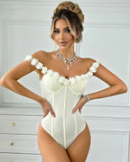 Floral Off-Shoulder Corset Bodysuit
