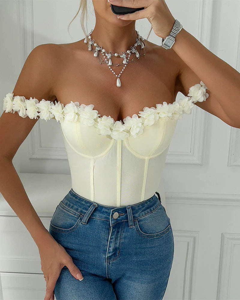 Floral Off-Shoulder Corset Bodysuit