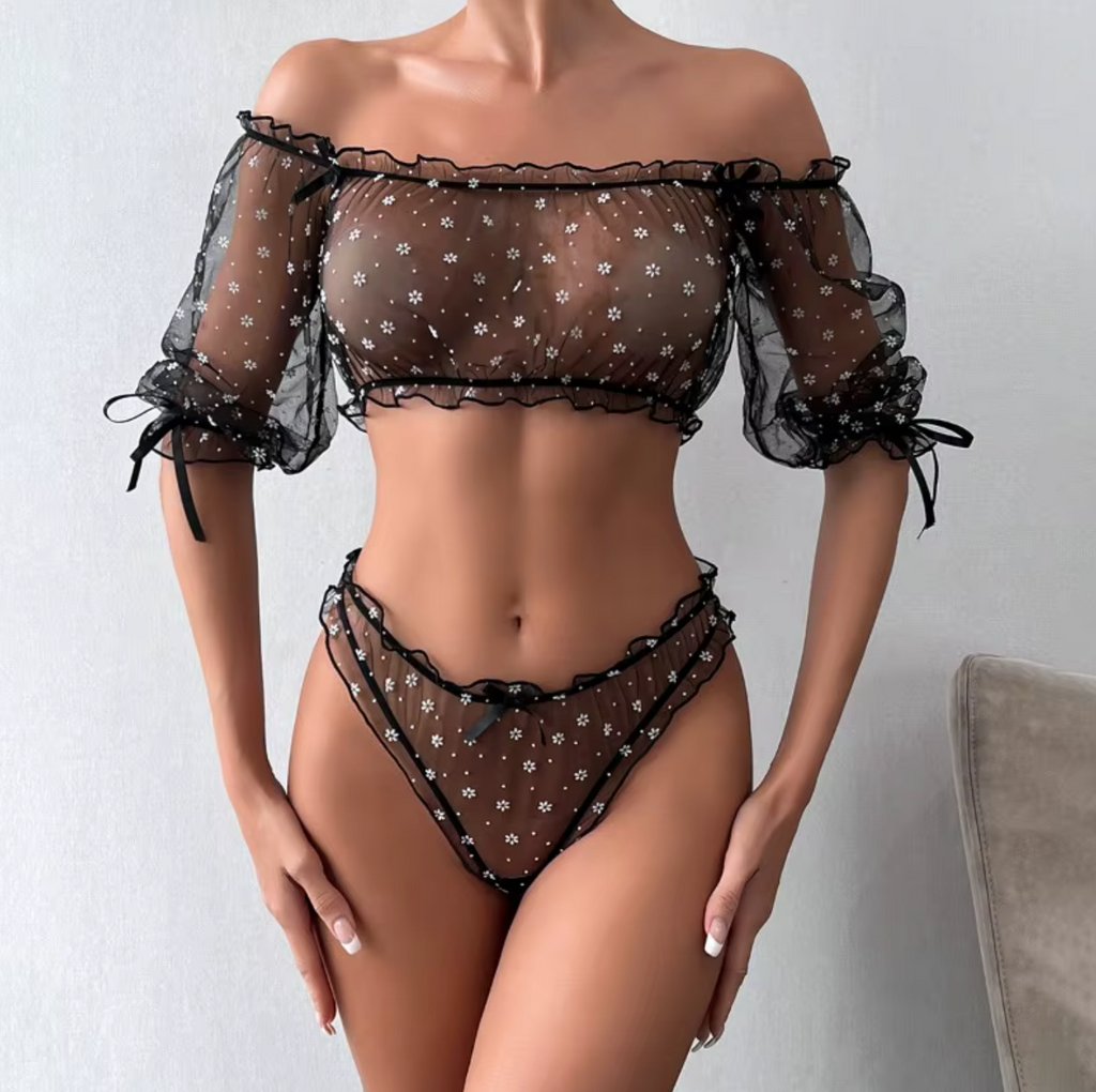 Sheer floral two-piece set