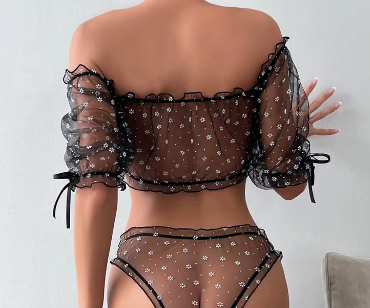 Sheer floral two-piece set