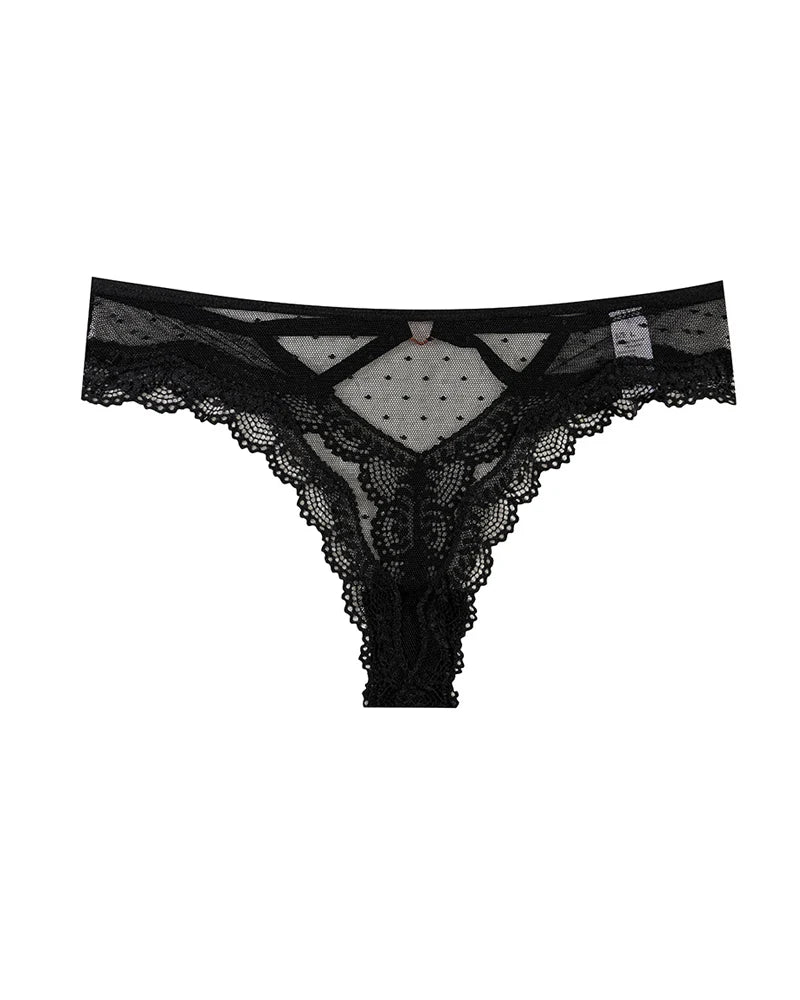 Sexy Polka Dot Lace Cutout See-through Thong