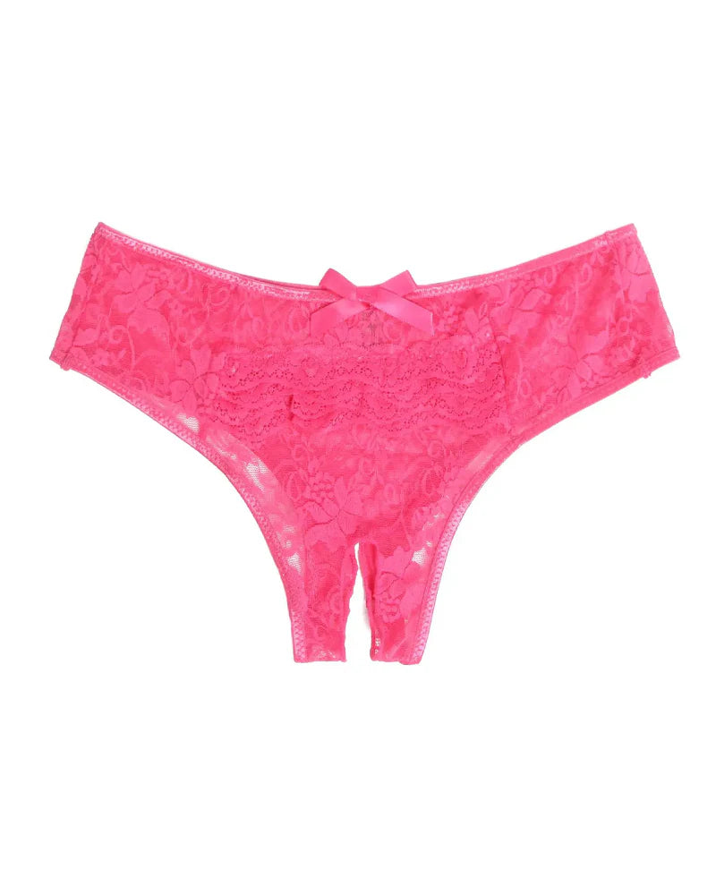 Women's Sexy See-Through Lace Elastic Breathable Open Crotch Thong