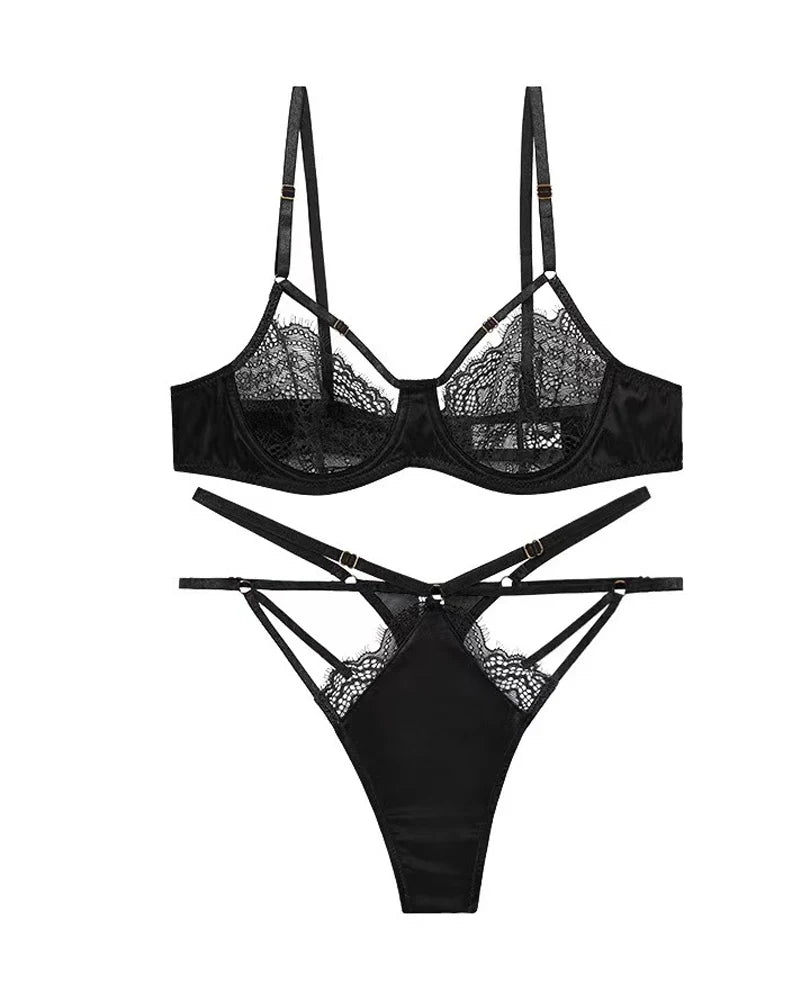 Sexy Lace French Patchwork See-through Lingerie Set