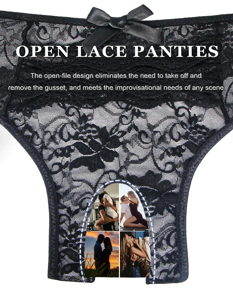 Women's Sexy See-Through Lace Elastic Breathable Open Crotch Thong