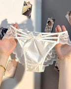 Sexy Low-rise Satin Bow-embroidered See-through Lace Panties