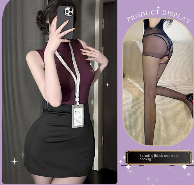 Sexy Office Secretary Costume High-Waist Bodycon Skirt Set