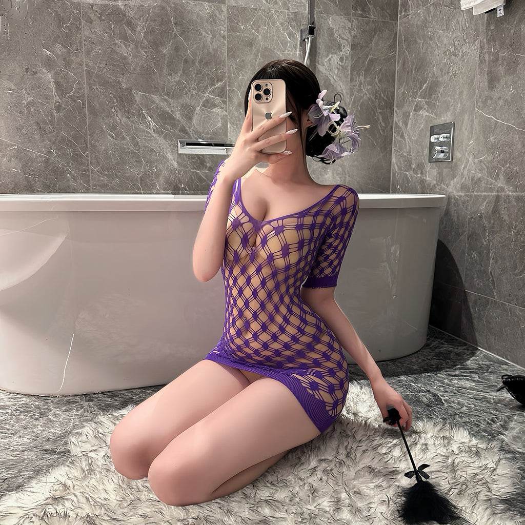 Off-Shoulder Deep V Mesh Bodysuit