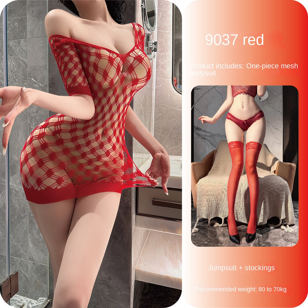 Off-Shoulder Deep V Mesh Bodysuit