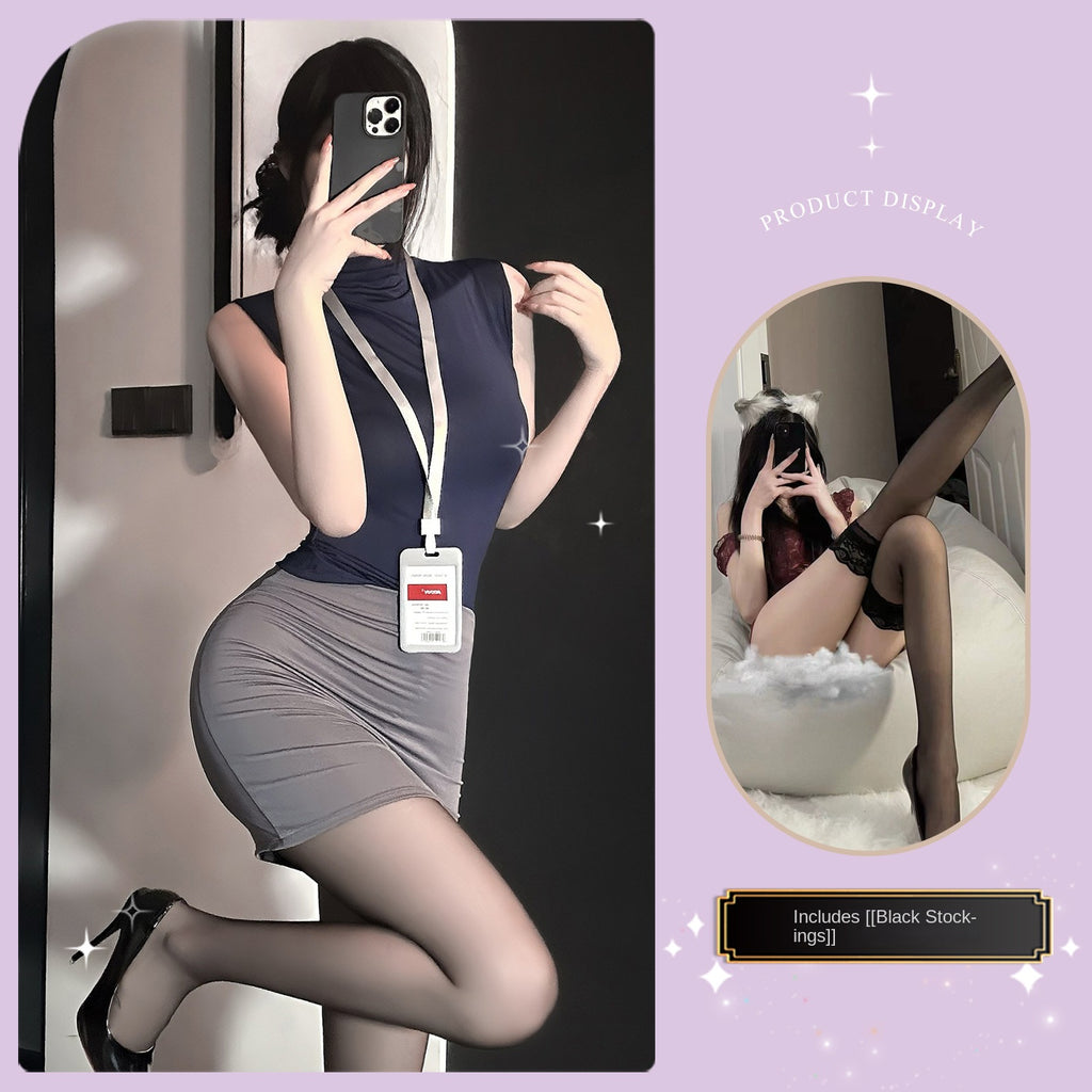 Sexy Office Secretary Costume High-Waist Bodycon Skirt Set