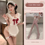 Bowknot Pure Desire Maid Backless Apron Set, Pull-Off Uniform Lingerie, Small Bust Sleepwear, Backless Flirty Lingerie