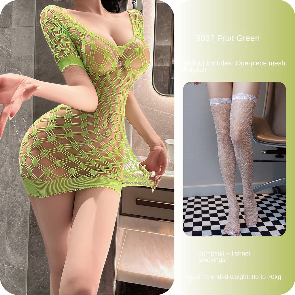 Off-Shoulder Deep V Mesh Bodysuit