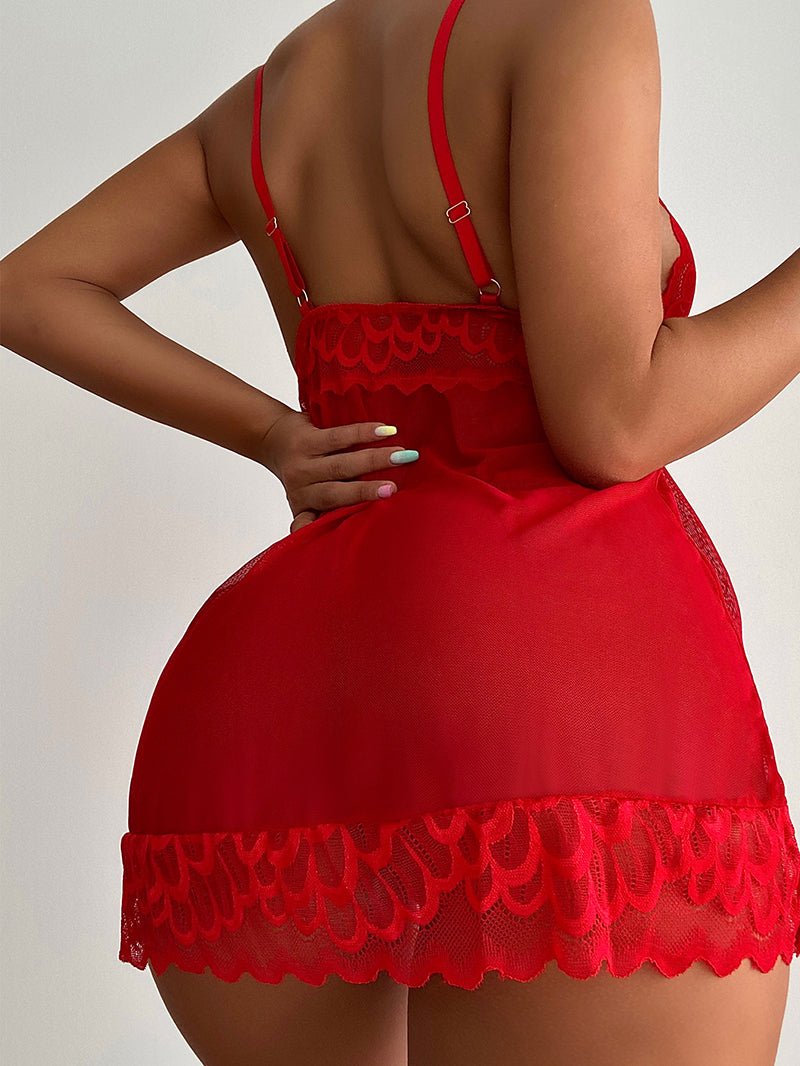 Sheer red lace nightgown