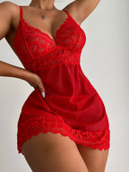 Sheer red lace nightgown