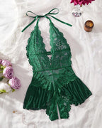 Women's Solid Color Lace Breathable Lingerie Teddy Bodysuit