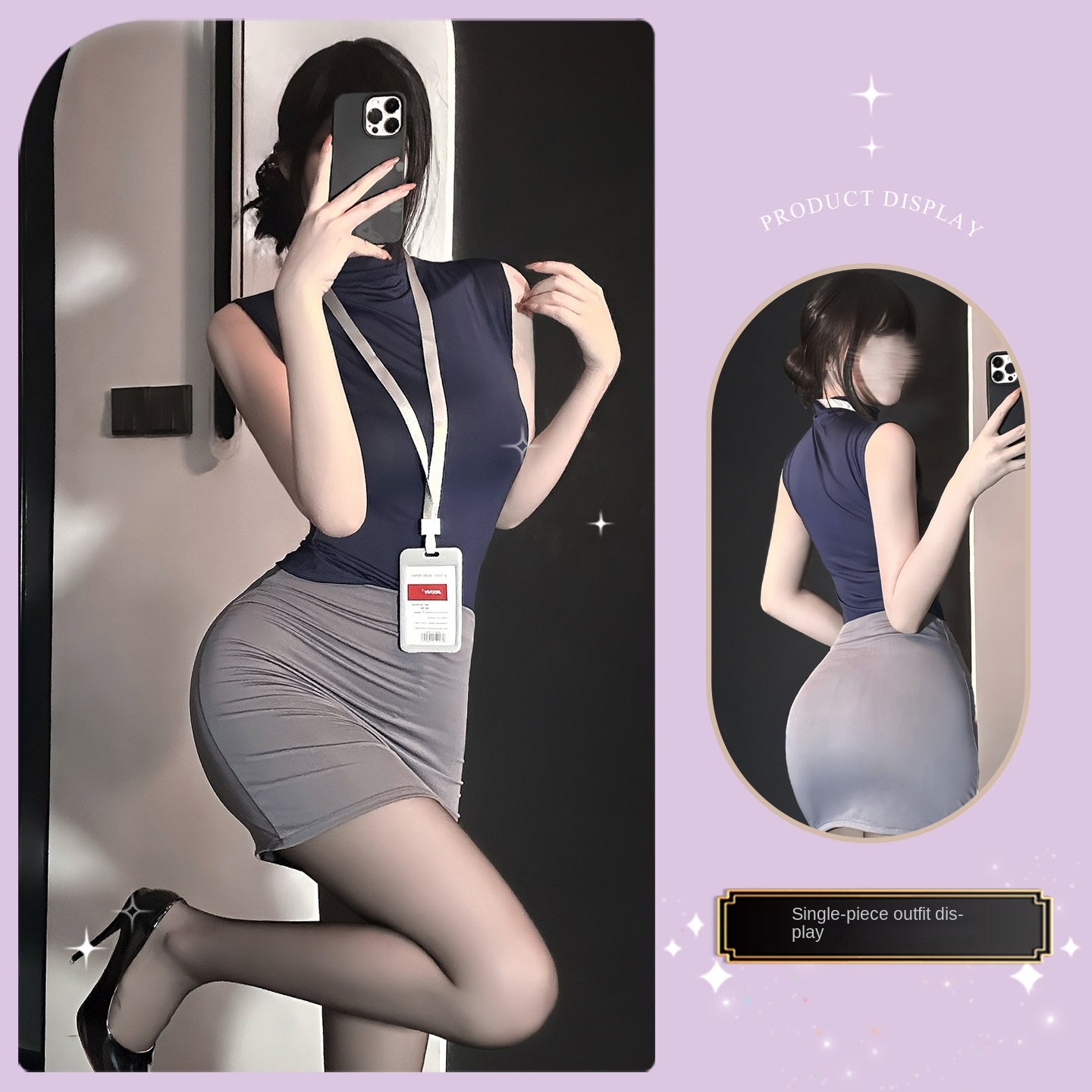 Sexy Office Secretary Costume High-Waist Bodycon Skirt Set