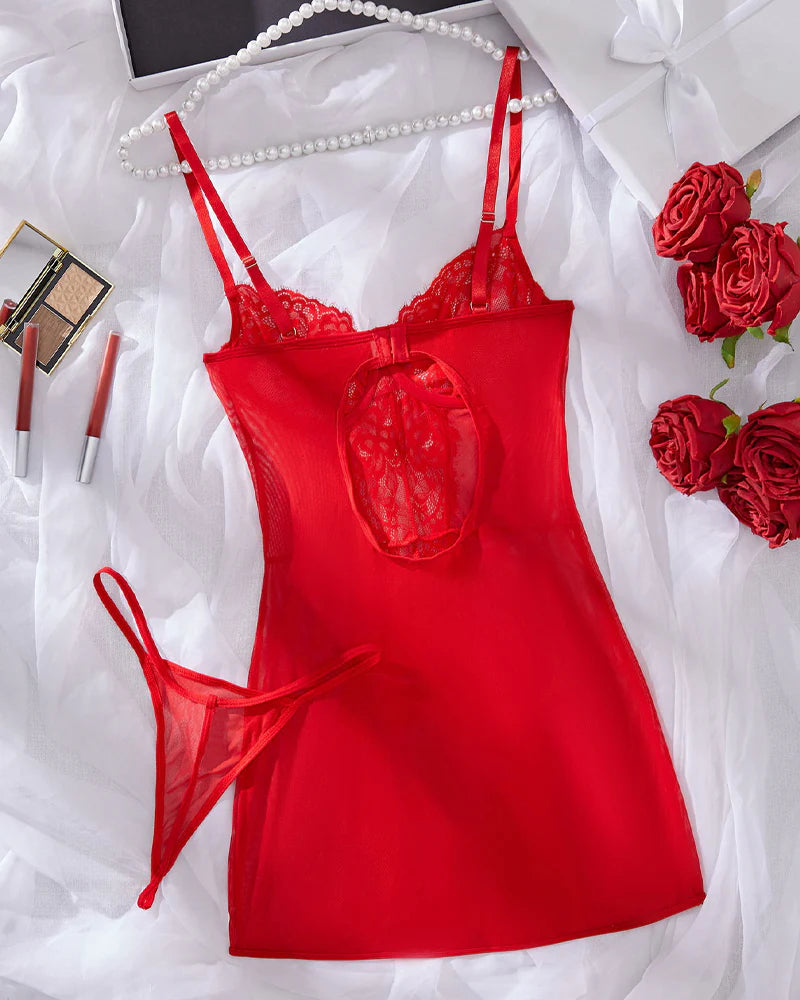 Sexy Lace See-through Mesh Slip Nightgown