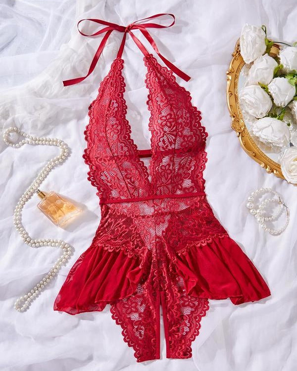 Women's Solid Color Lace Breathable Lingerie Teddy Bodysuit