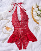 Women's Solid Color Lace Breathable Lingerie Teddy Bodysuit