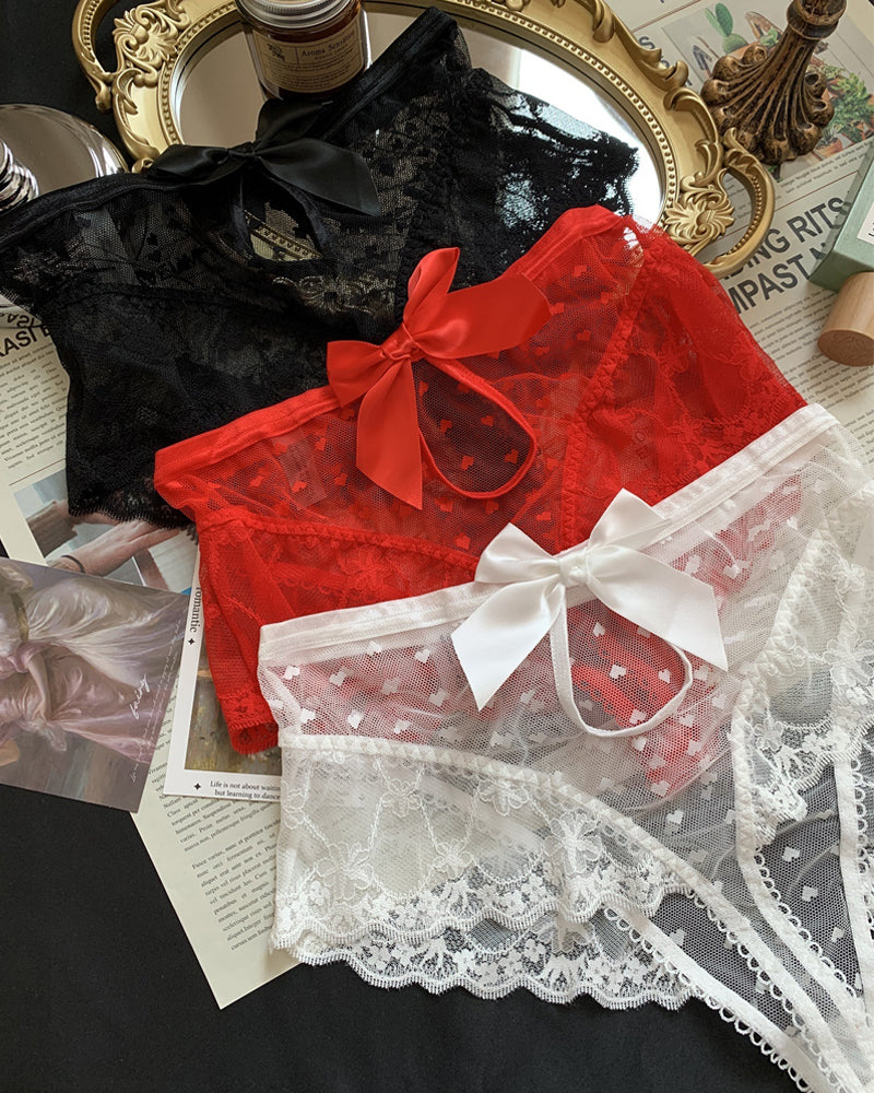 High-waisted Lace Openwork Mesh Breathable Panties