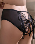 Butterfly Tie-up Hollow Lace Mesh Sheer Sexy Open-crotch Panties