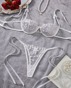 Sexy Sheer Mesh Heart-shaped Embroidery Underwire Lingerie Set
